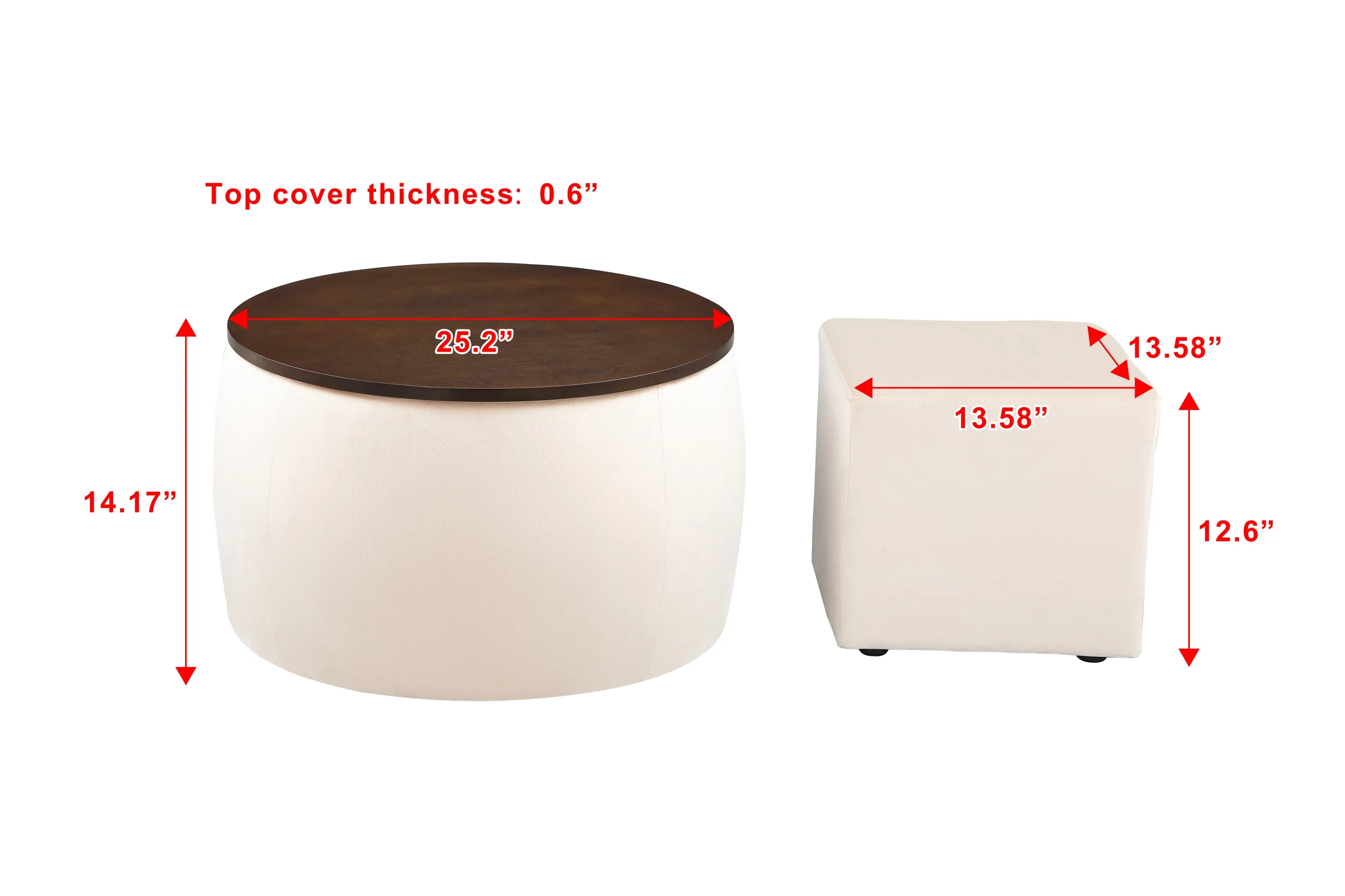 Versa Round Ottoman Set with Storage - Beige