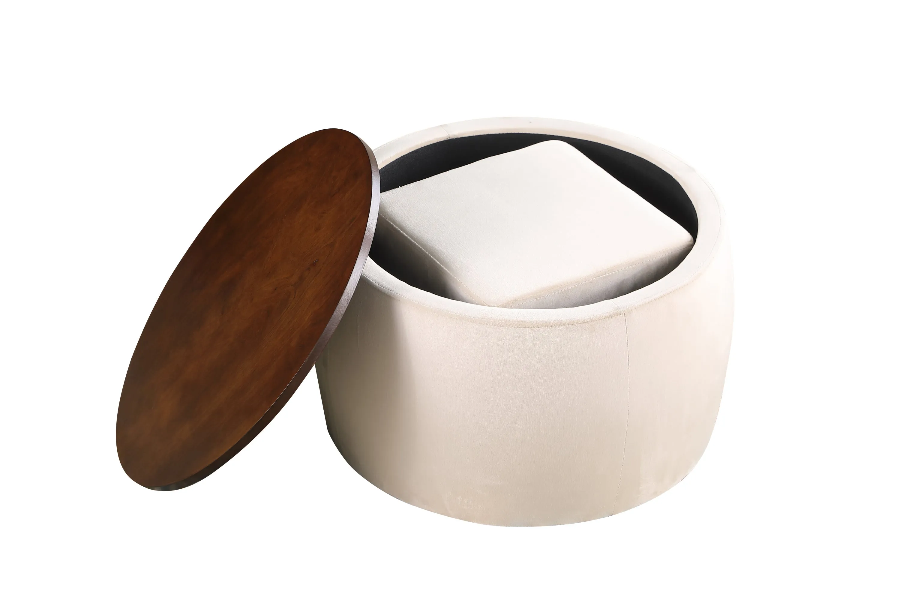 Versa Round Ottoman Set with Storage - Beige