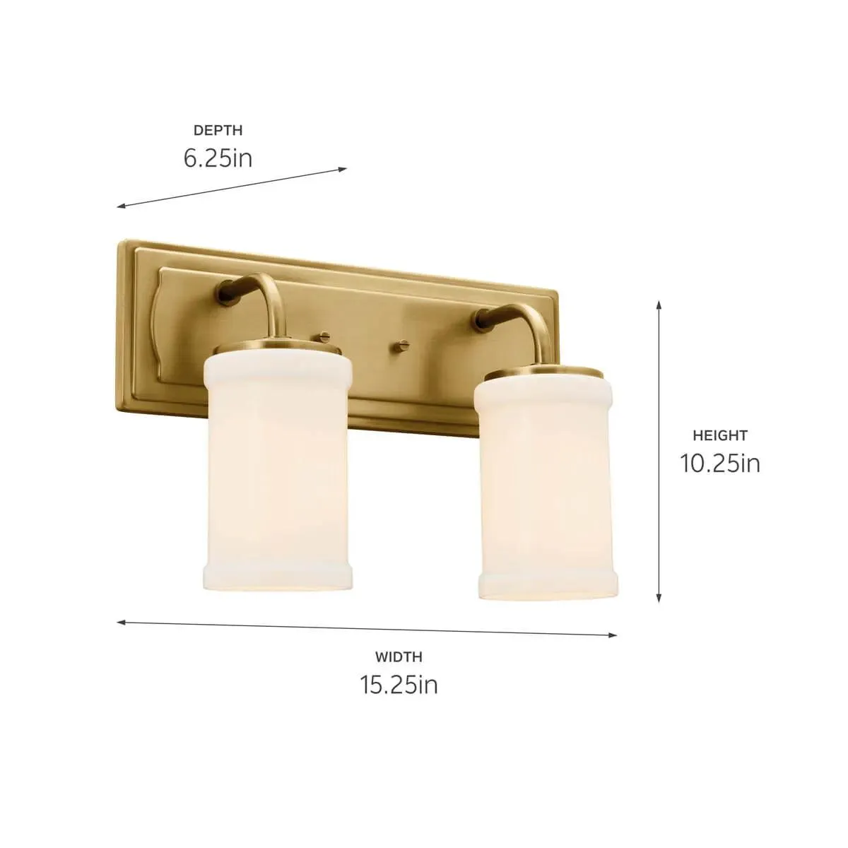 Vetivene 15 In 2-Lights Bathroom Vanity Light With Opal Glass, Gold Finish