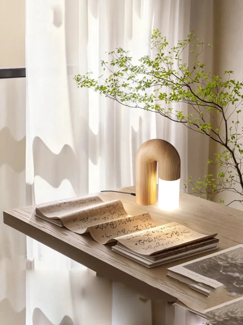 Vintage Ash Wood Table Lamp