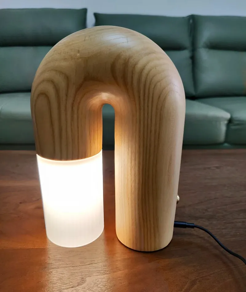 Vintage Ash Wood Table Lamp