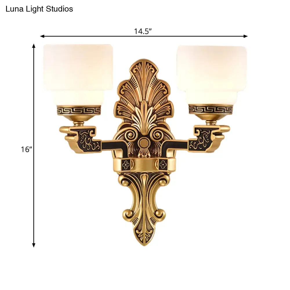 Vintage Brass Wall Sconce with Stylish Frosted Glass Drum Shade
