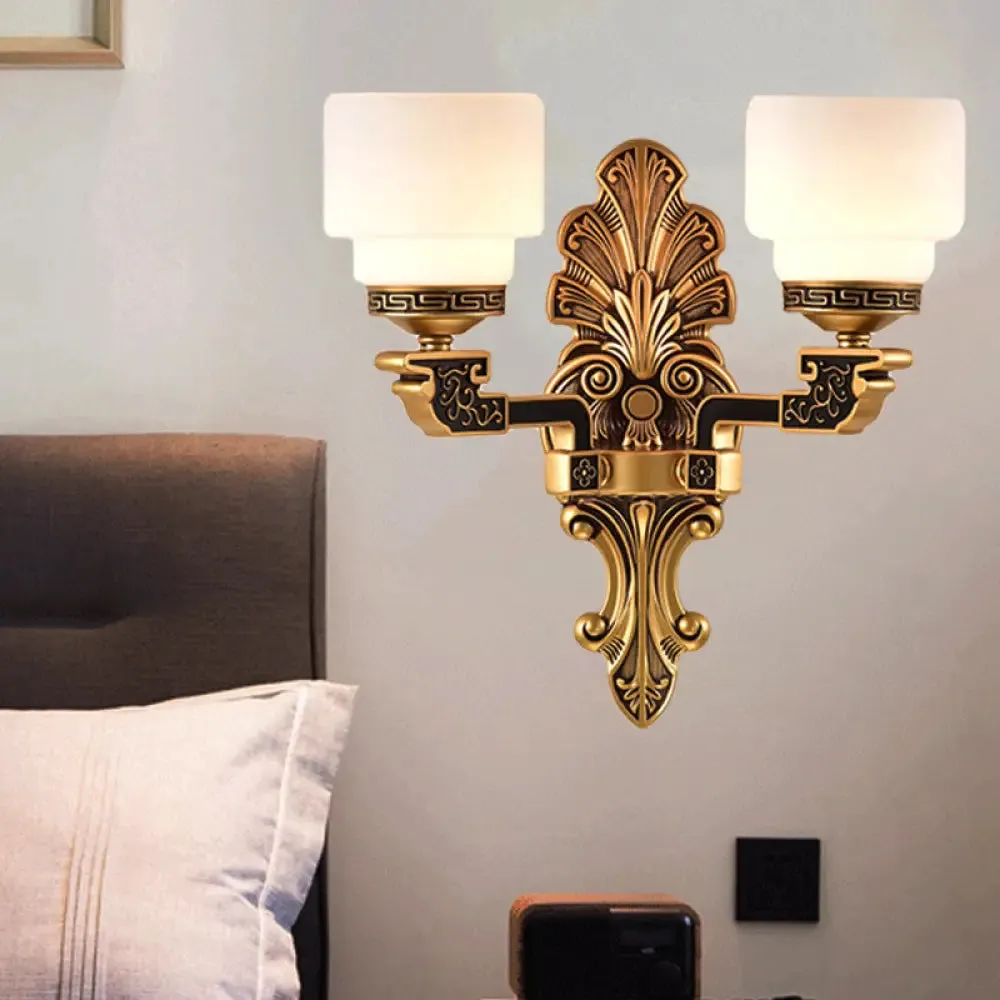 Vintage Brass Wall Sconce with Stylish Frosted Glass Drum Shade