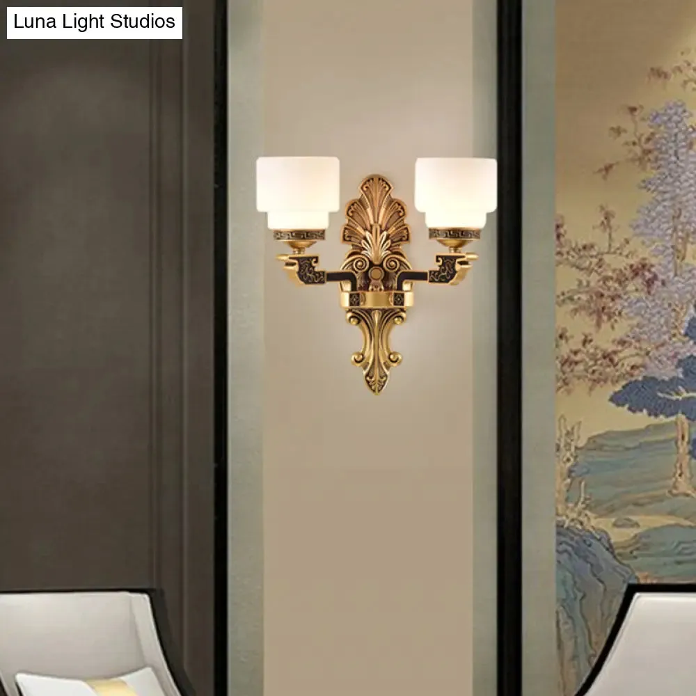 Vintage Brass Wall Sconce with Stylish Frosted Glass Drum Shade