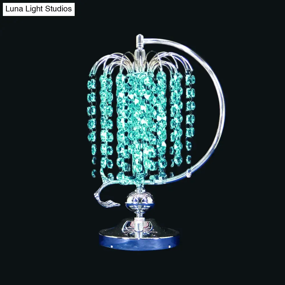 Vintage Crystal Table Lamp: 1-Head Drooping Tassel Night Light in Retro Pink/Yellow/Blue, Polished Chrome C Arm
