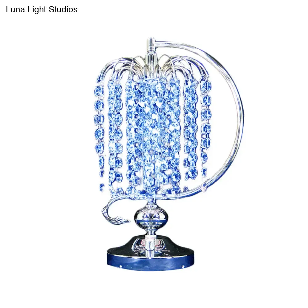 Vintage Crystal Table Lamp: 1-Head Drooping Tassel Night Light in Retro Pink/Yellow/Blue, Polished Chrome C Arm