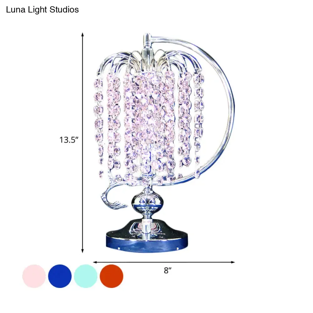 Vintage Crystal Table Lamp: 1-Head Drooping Tassel Night Light in Retro Pink/Yellow/Blue, Polished Chrome C Arm