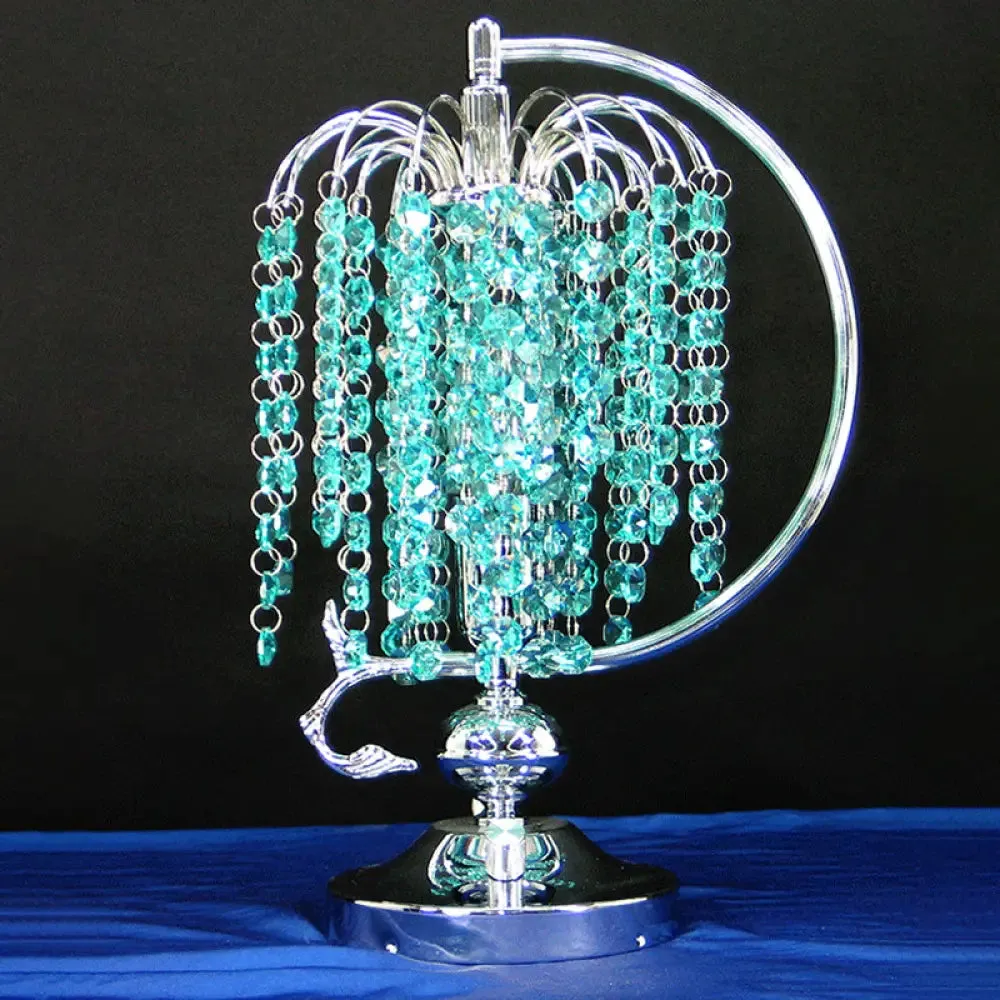 Vintage Crystal Table Lamp: 1-Head Drooping Tassel Night Light in Retro Pink/Yellow/Blue, Polished Chrome C Arm
