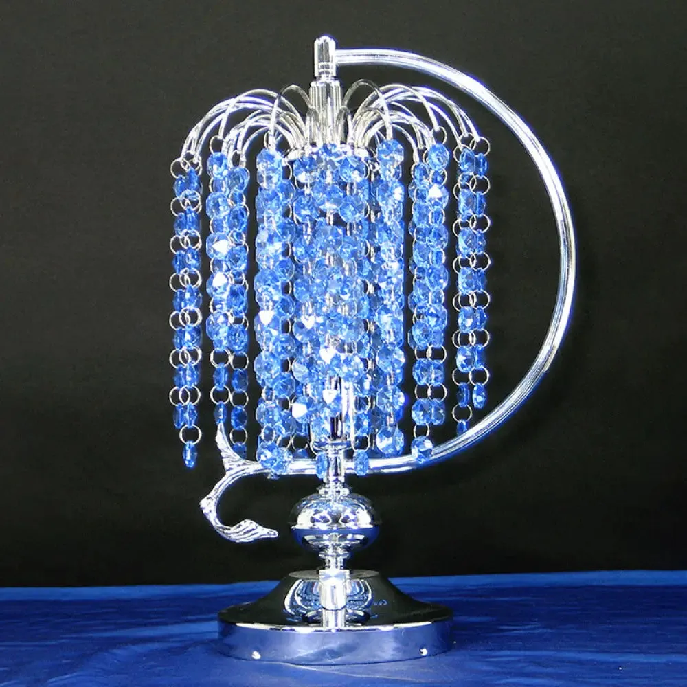 Vintage Crystal Table Lamp: 1-Head Drooping Tassel Night Light in Retro Pink/Yellow/Blue, Polished Chrome C Arm