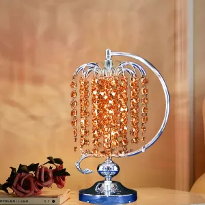Vintage Crystal Table Lamp: 1-Head Drooping Tassel Night Light in Retro Pink/Yellow/Blue, Polished Chrome C Arm