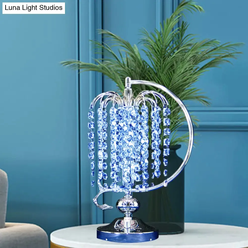 Vintage Crystal Table Lamp: 1-Head Drooping Tassel Night Light in Retro Pink/Yellow/Blue, Polished Chrome C Arm