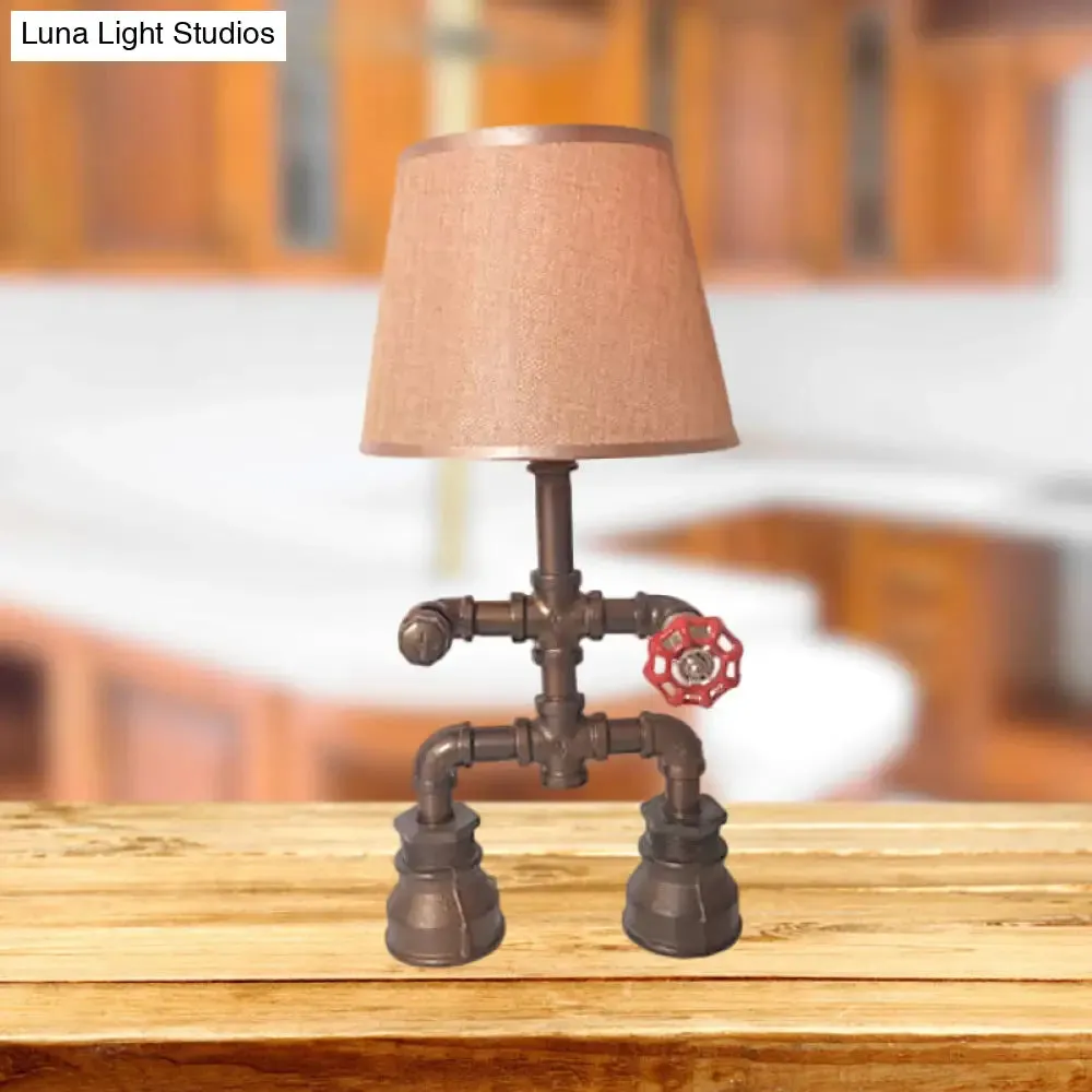 Vintage Fabric Conical Table Lamp with Water Pipe - Stylish 1-Light Restaurant Lighting in Bronze