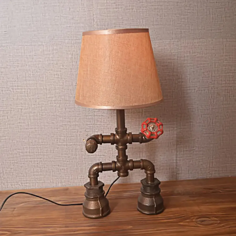 Vintage Fabric Conical Table Lamp with Water Pipe - Stylish 1-Light Restaurant Lighting in Bronze