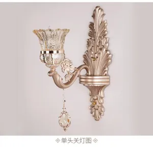 Vintage Gold Bell Wall Sconce Light Fixture with Clear Glass Shade and Crystal Decoration