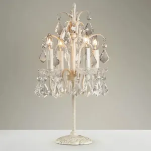 Vintage Metallic Nightstand Lamp with Hanging Crystal - 4 Bulb Table Light for Living Room