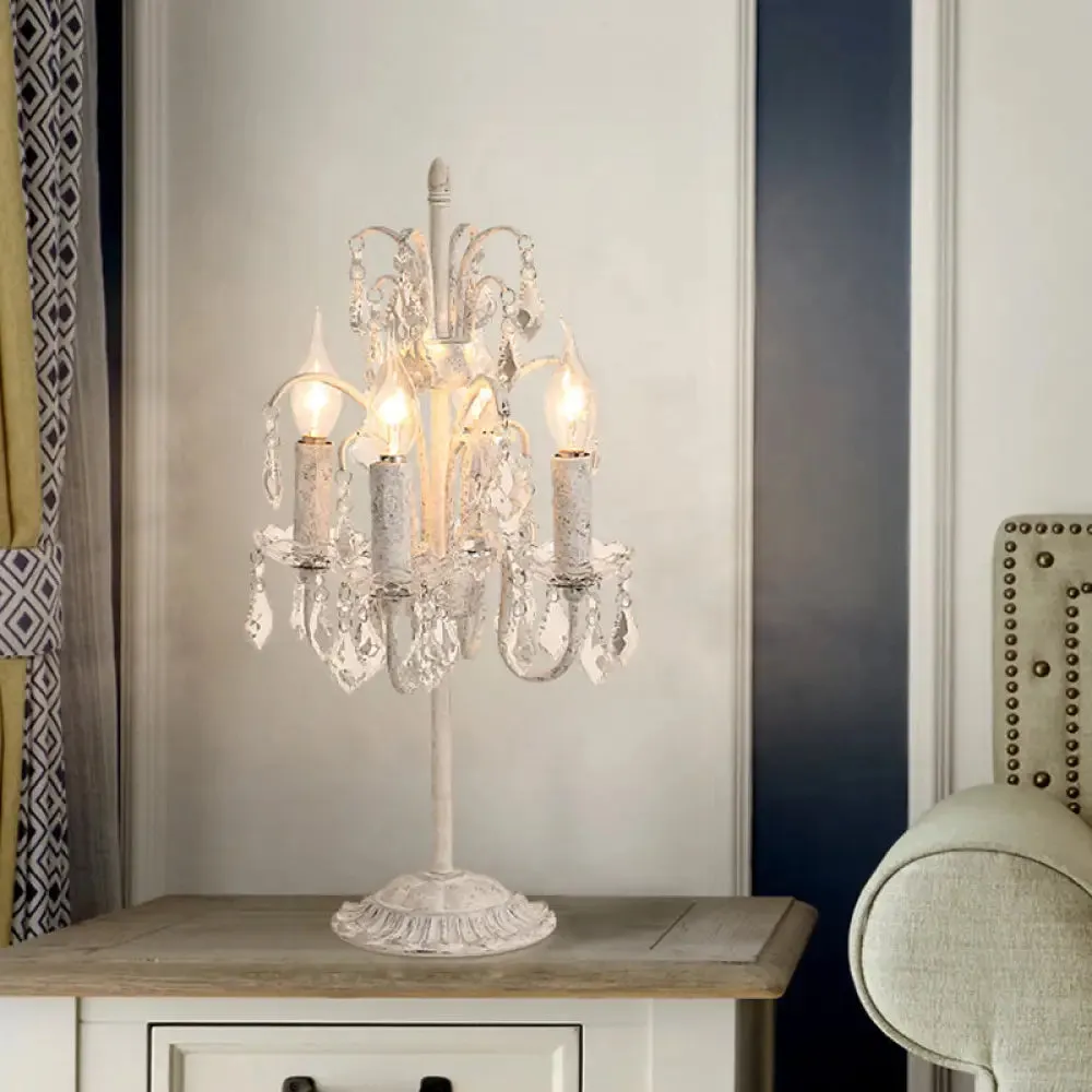Vintage Metallic Nightstand Lamp with Hanging Crystal - 4 Bulb Table Light for Living Room