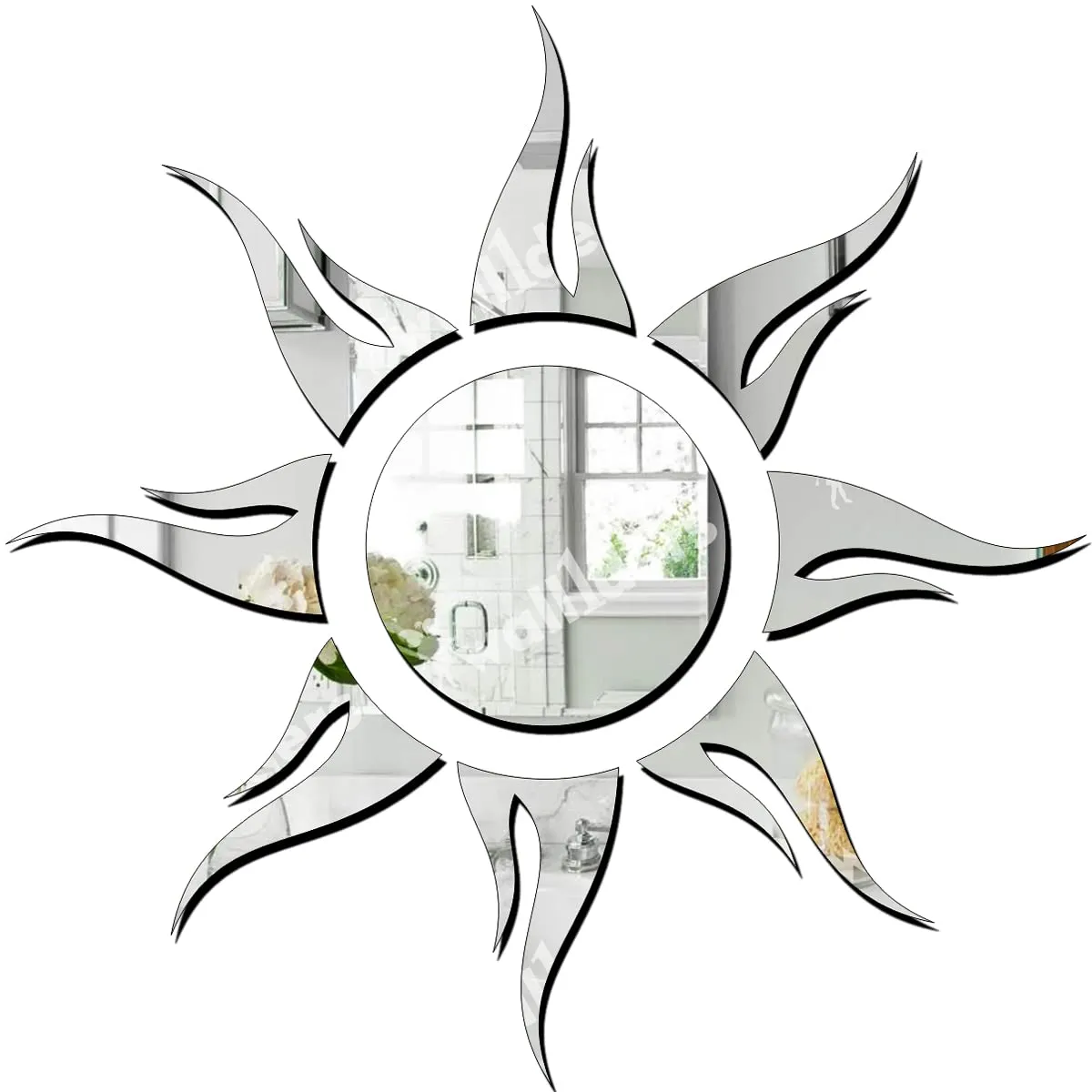 Wall1ders 1.5 Feet Sun Flower Silver, Mirror Stickers for Wall, Acrylic Stickers, Wall Mirror Stickers, Wall Stickers for Bedroom, Hall, Home Offices