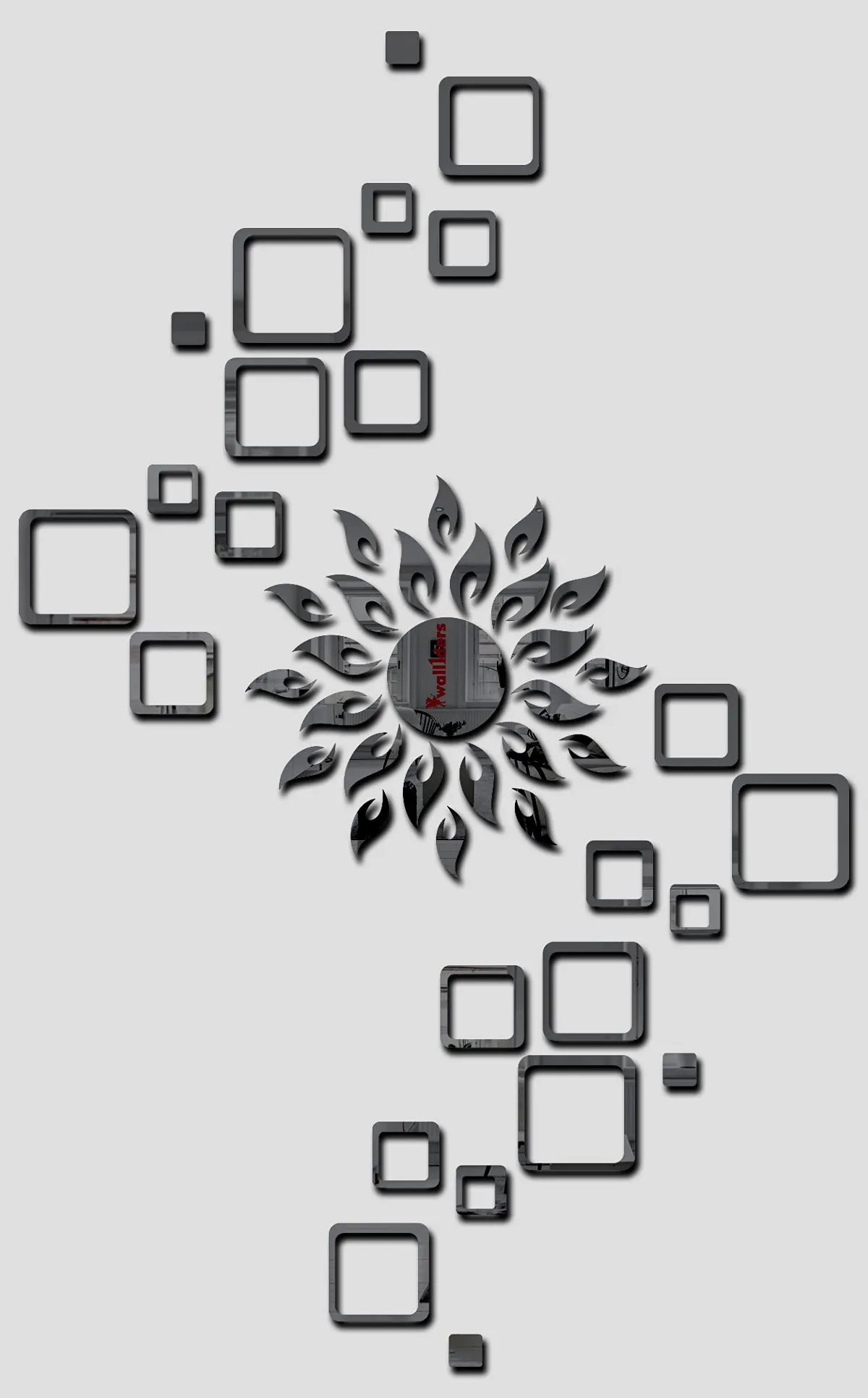 Wall1ders Sun Black with 24 Square Black (Sun Size 45 cm x 45 cm), Mirror Stickers for Wall, Acrylic Stickers, Wall Mirror Stickers, Wall Stickers for Bedroom, Hall, Home Offices