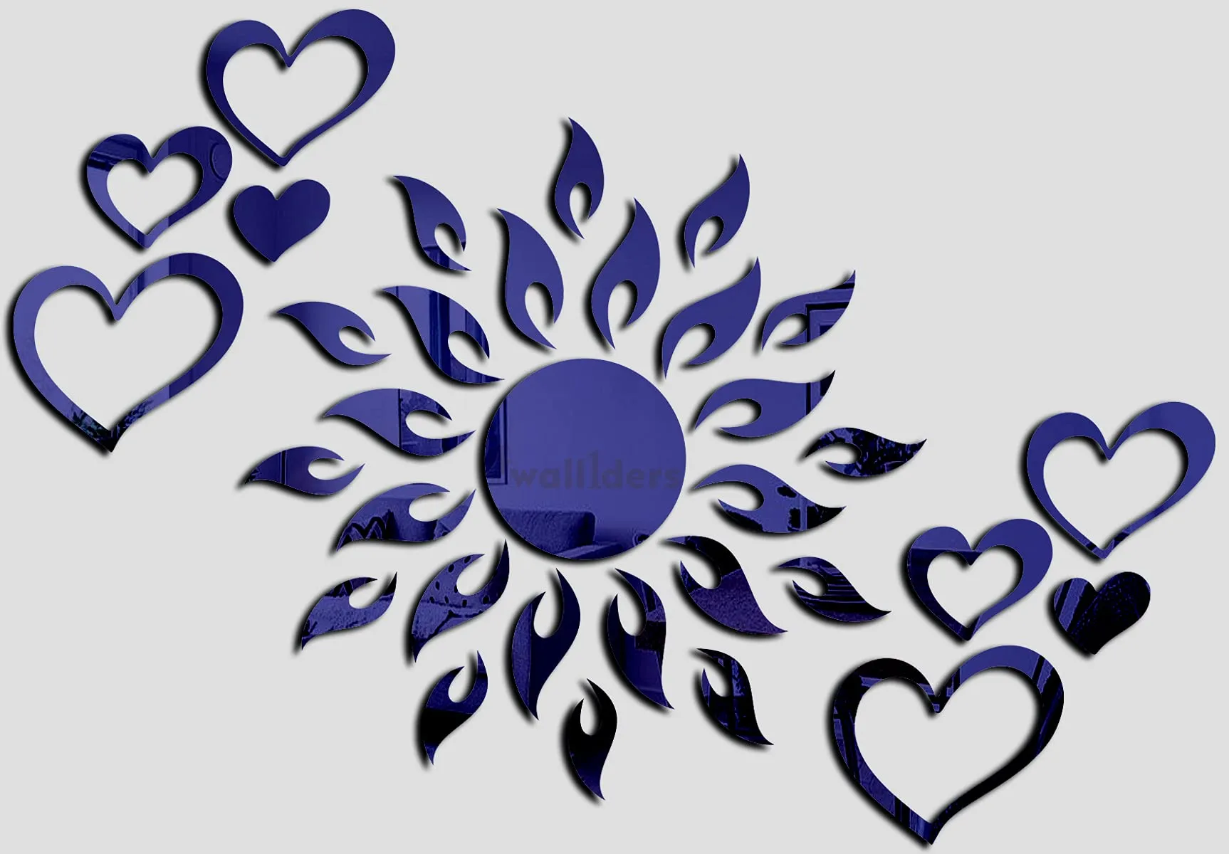 Wall1ders Sun Blue with Love Heart Blue 2 Set (Sun Size 45 cm x 45 cm), Mirror Stickers for Wall, Acrylic Stickers, Wall Mirror Stickers, Wall Stickers for Bedroom, Hall, Home Offices