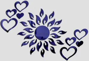Wall1ders Sun Blue with Love Heart Blue 2 Set (Sun Size 45 cm x 45 cm), Mirror Stickers for Wall, Acrylic Stickers, Wall Mirror Stickers, Wall Stickers for Bedroom, Hall, Home Offices