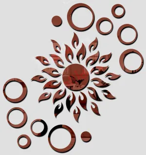 Wall1ders Sun Brown with Ring 2 Set (Sun Size 45 cm x 45 cm), Mirror Stickers for Wall, Acrylic Stickers, Wall Mirror Stickers, Wall Stickers for Bedroom, Hall, Home Offices