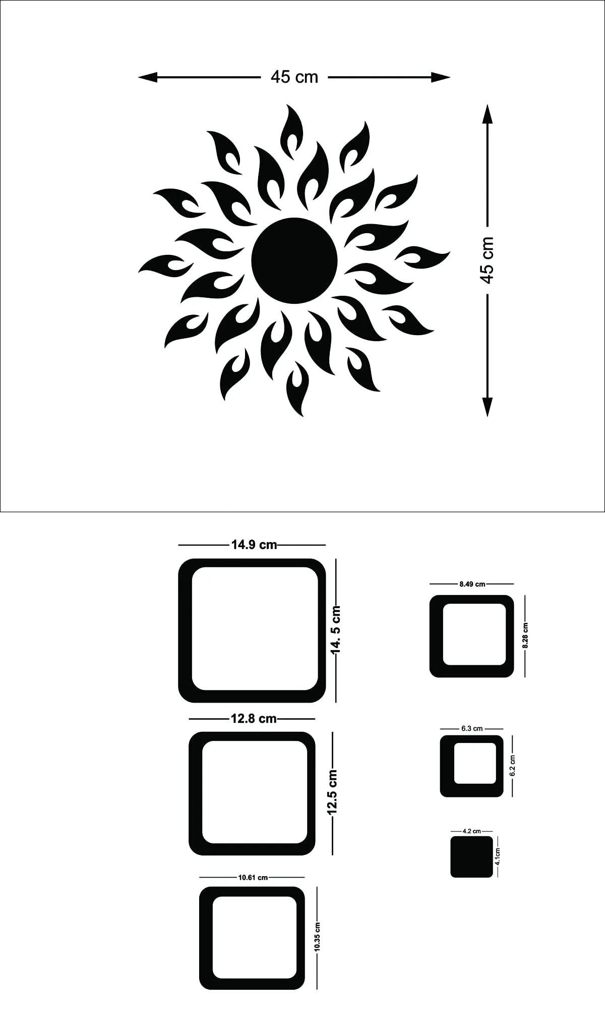 Wall1ders Sun Red with 24 Square Red (Sun Size 45 cm x 45 cm), Mirror Stickers for Wall, Acrylic Stickers, Wall Mirror Stickers, Wall Stickers for Bedroom, Hall, Home Offices