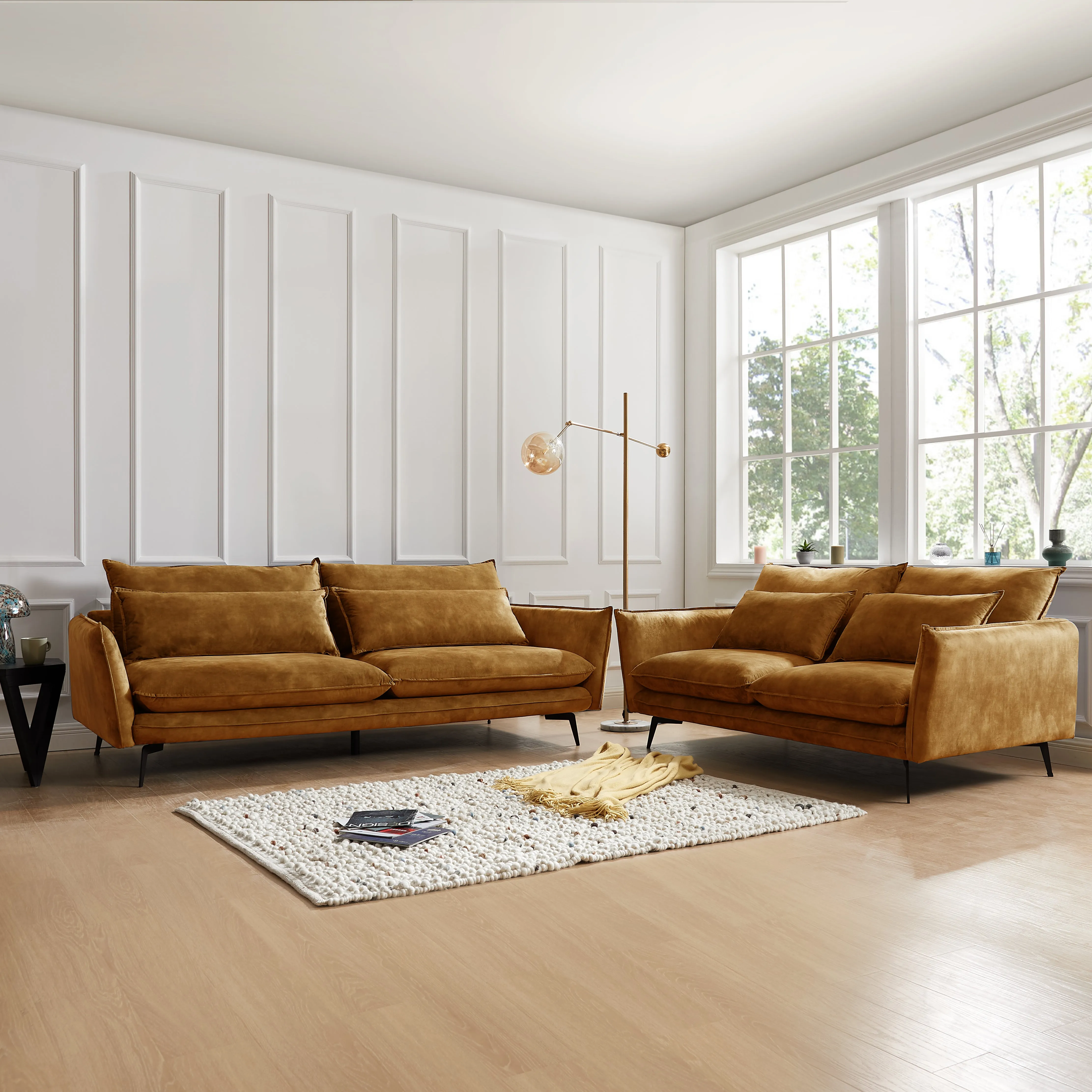 Wallace 2 Seater Sofa, Gold Velvet