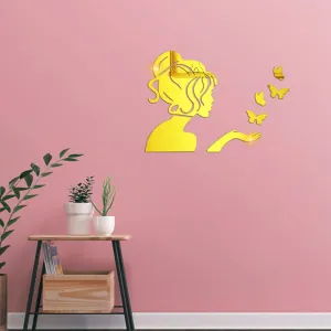 WallDaddy - Angel Fairy with Butterfly Gold | 3D Mirror Decorative Acrylic Wall Sticker Size- (45x34) Cm - Mirror Stickers for Wall | Acrylic Stickers | Wall Mirror Sticker | Wall Stickers for Home