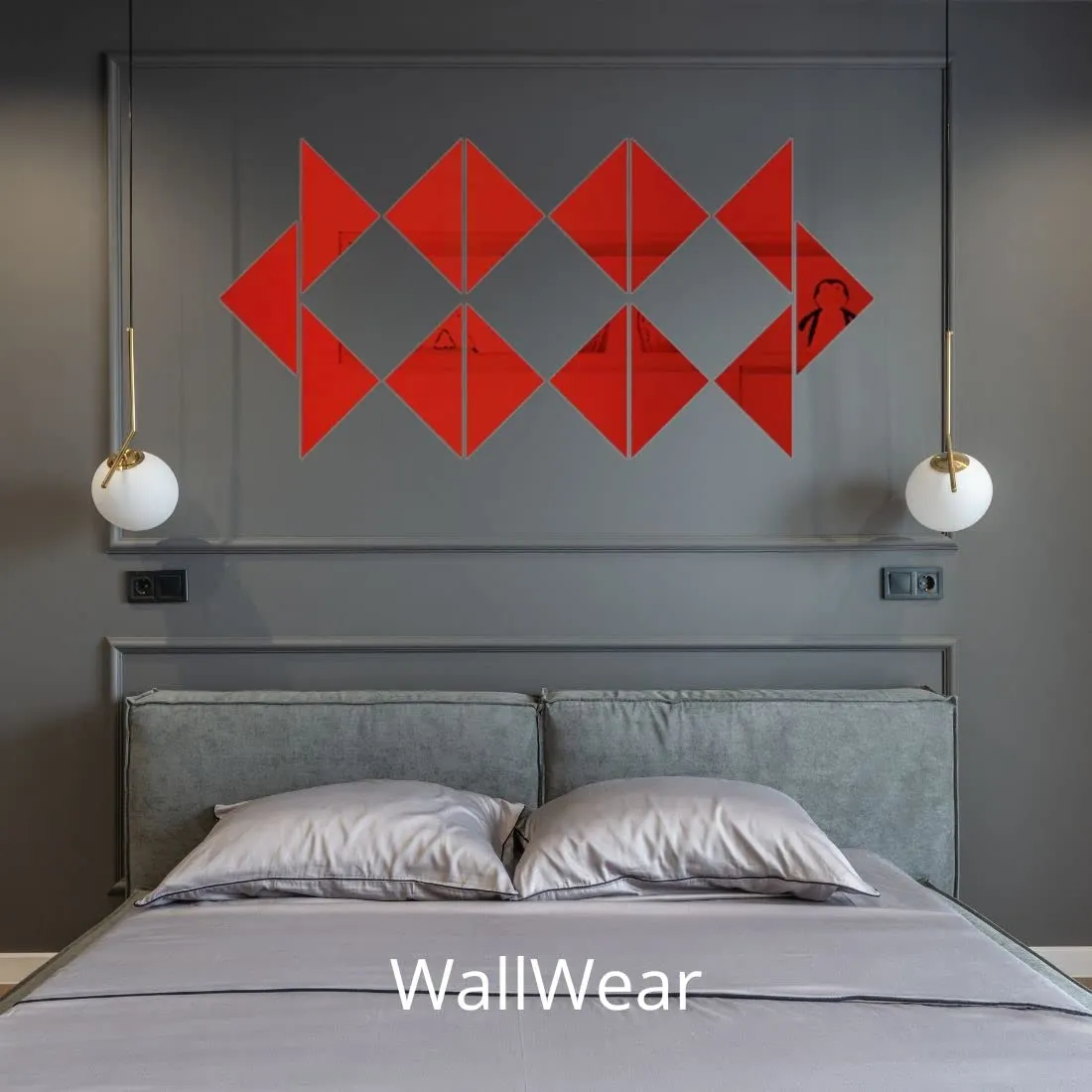 WallWear- Mirror Stickers for Wall 14 Triangle Red Decorative 3D Wall Stickers for Drawing,Kitchen,Office,Bed Room etc. Pack of(14) Triangle Red,Size(7.5x15) cm