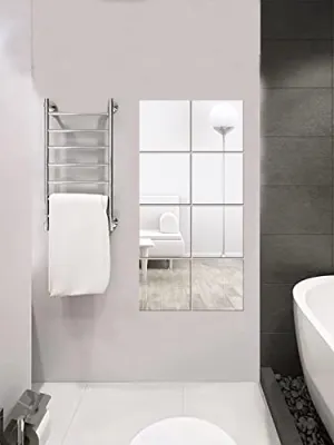 WallWear- Mirror Stickers for Wall 8VERYBIGSQUARESILVER Decorative 3D Wall Stickers for Drawing,Kitchen,Office,Bed Room etc. Pack of(8) VERYBIGSQUARESILVER,Size(15x15) cm
