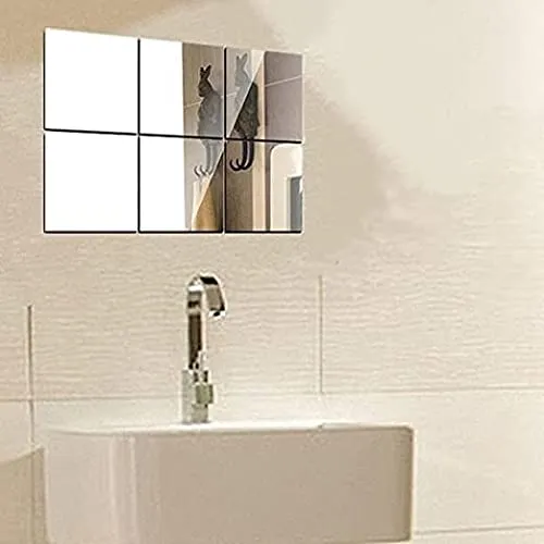 WallWear- Mirror Stickers for Wall 8VERYBIGSQUARESILVER Decorative 3D Wall Stickers for Drawing,Kitchen,Office,Bed Room etc. Pack of(8) VERYBIGSQUARESILVER,Size(15x15) cm