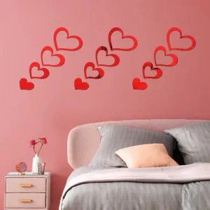 WallWear Plastic Finish Acrylic Sticker | 3D Decorative Mirror Wall Sticker | Flexible Sticker (12 Love Heart Red) Wall Stickers for Bedroom, Hall, Home Offices, Living Room Etc.