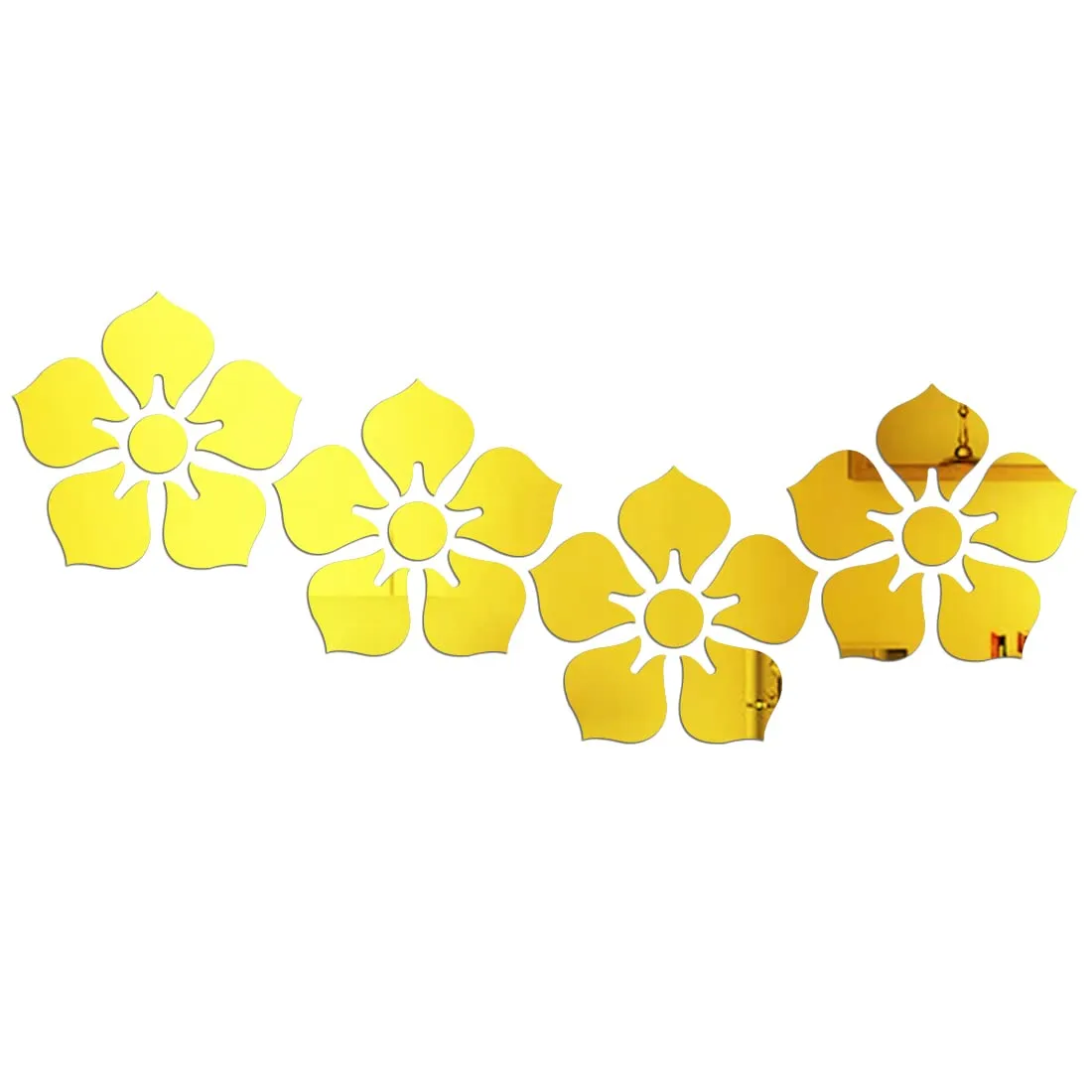 WallWear Plastic Finish Acrylic Sticker | 3D Decorative Mirror Wall Sticker | Flexible Sticker (4 Flower Gold) Mirror for Wall