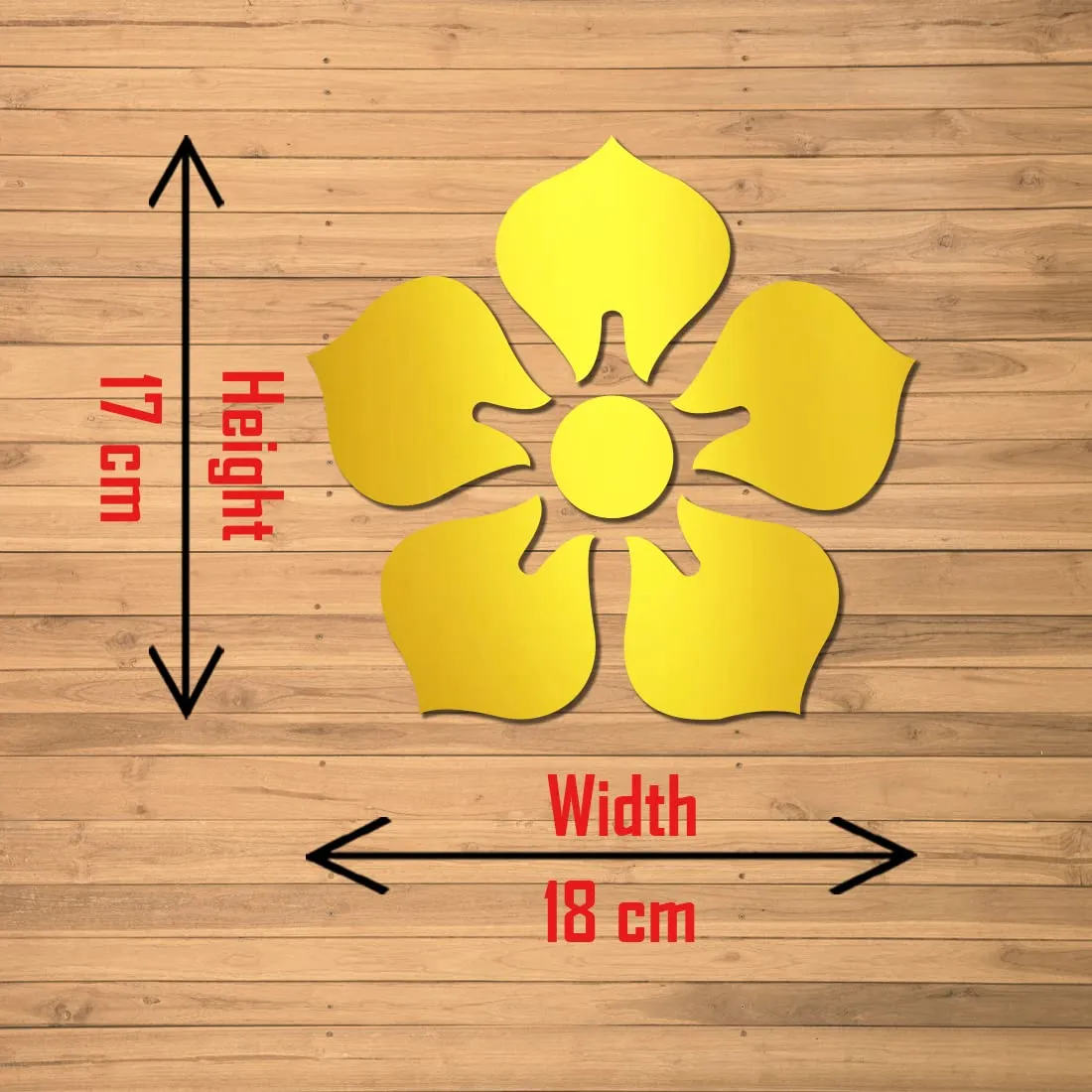 WallWear Plastic Finish Acrylic Sticker | 3D Decorative Mirror Wall Sticker | Flexible Sticker (4 Flower Gold) Mirror for Wall