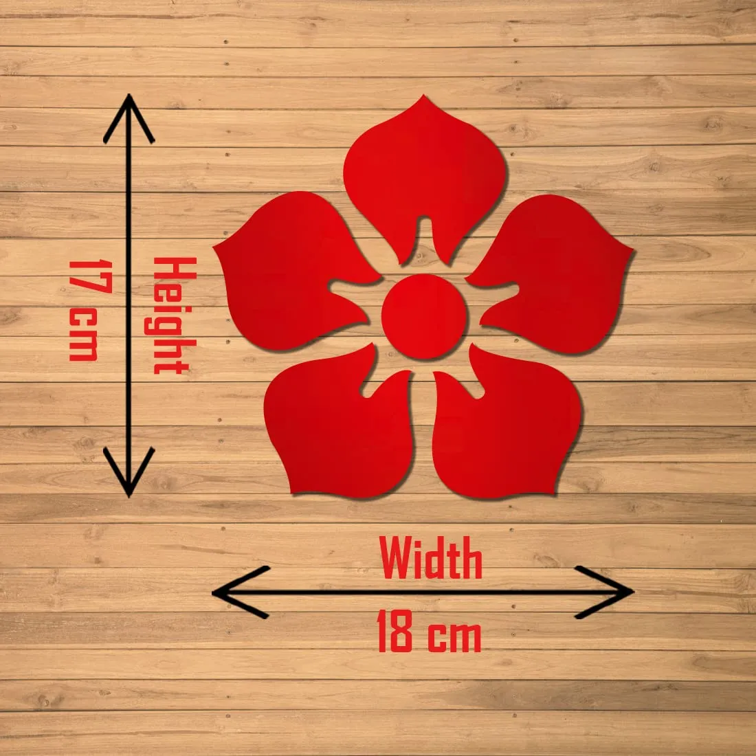 WallWear Plastic Finish Acrylic Sticker | 3D Decorative Mirror Wall Sticker | Flexible Sticker (5 Flower Red) Mirror for Wall