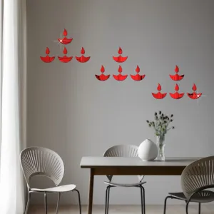 WallWear Plastic Finish Acrylic Sticker | 3D Decorative Mirror Wall Sticker | Flexible Sticker (A-12 Diye Red) Mirror for Wall