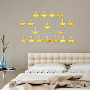 WallWear Plastic Finish Acrylic Sticker | 3D Decorative Mirror Wall Sticker | Flexible Sticker (A-18 Diye Gold) Mirror for Wall