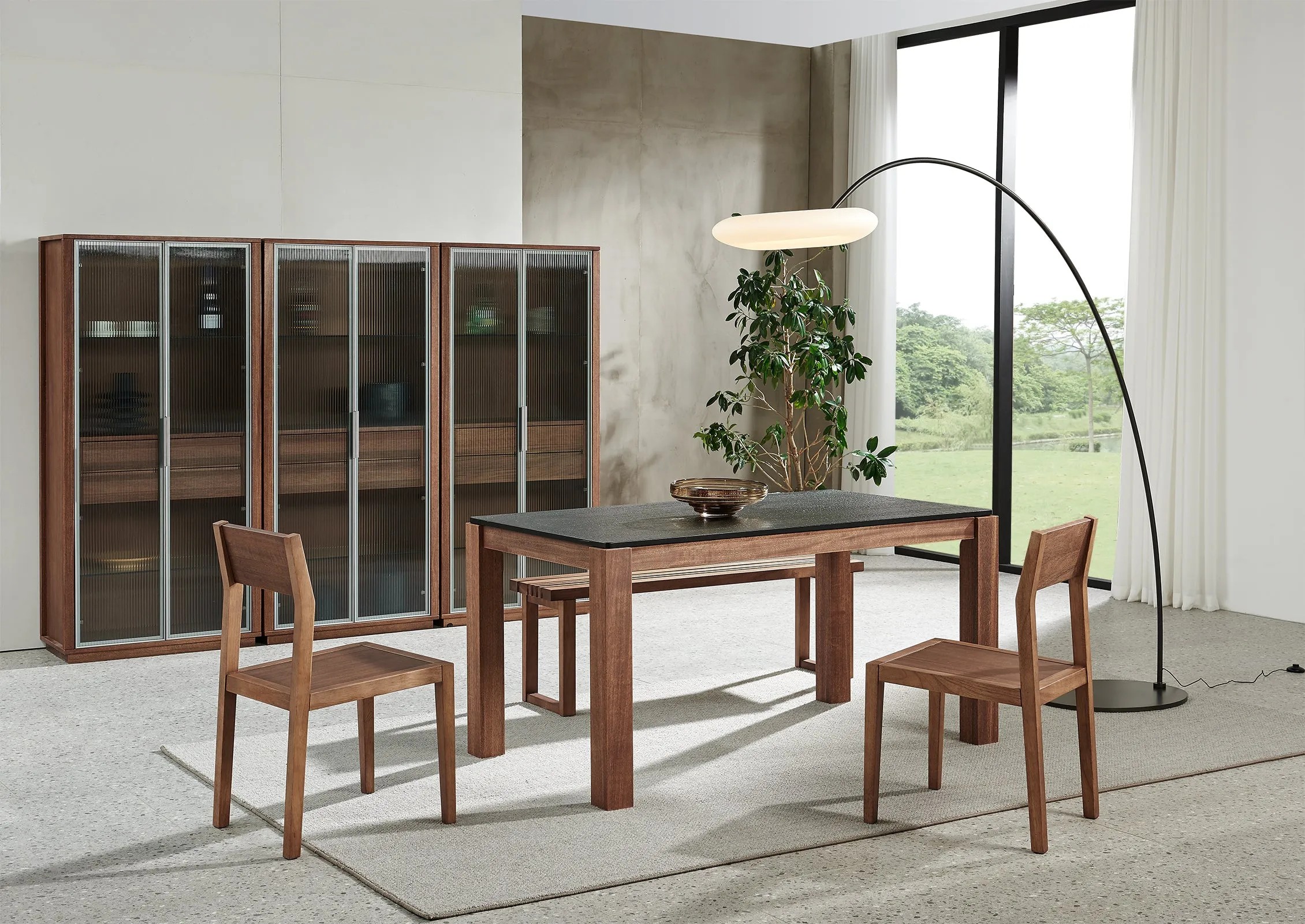 Walnut Dining Table with Black Steel Top Stone