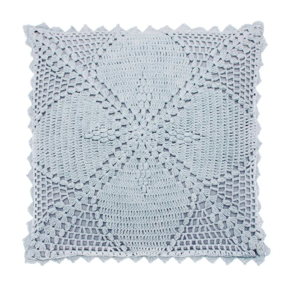 Walton & Co. 43cm Pale Blue Crochet Cushion