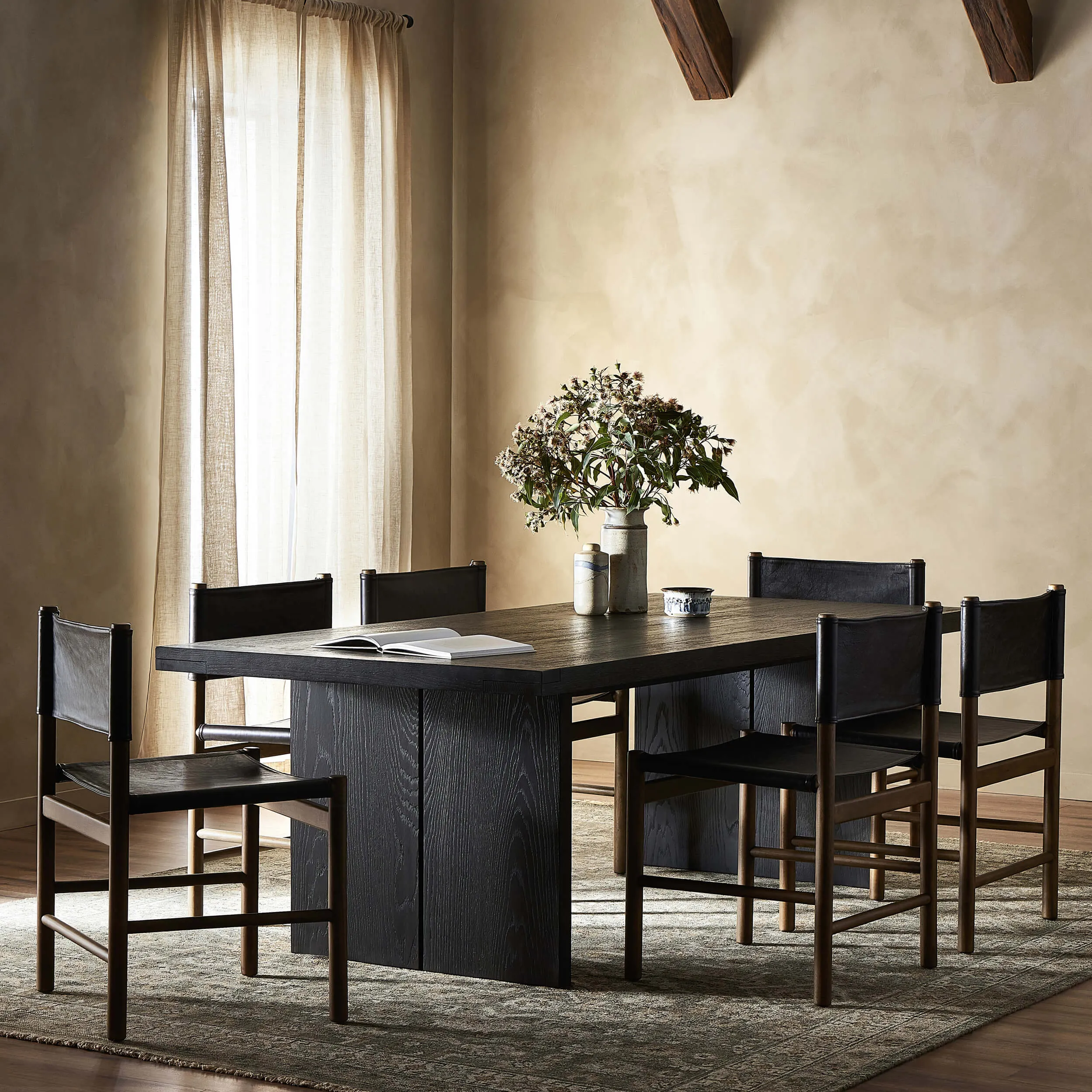 Warby Dining Table, Worn Black Oak