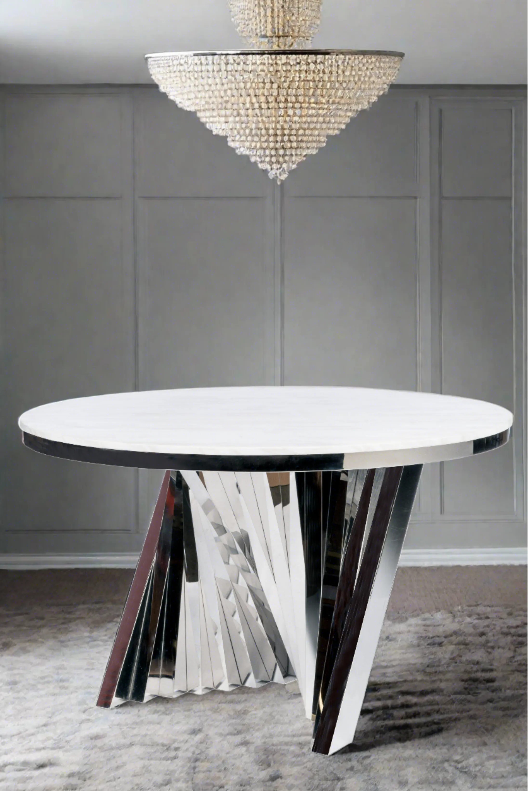 Waterfall Marble Top Chrome Dining Table