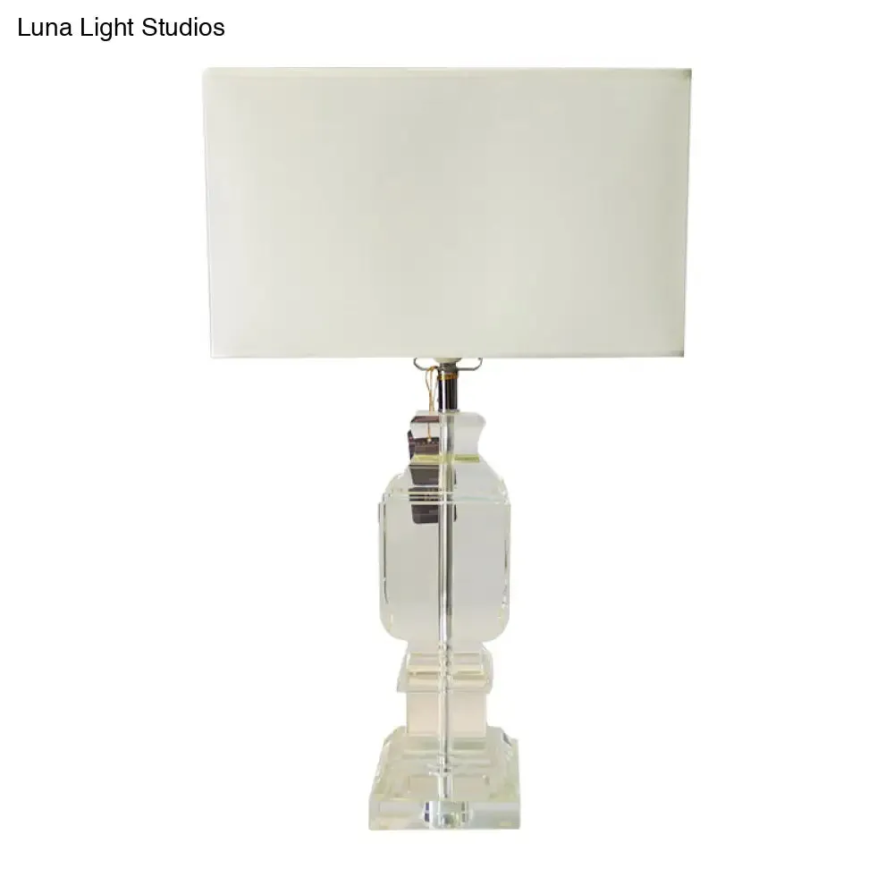 White Crystal Table Lamp - Modern Rectangle Design with Fabric Shade