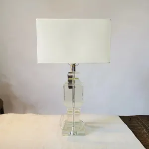 White Crystal Table Lamp - Modern Rectangle Design with Fabric Shade