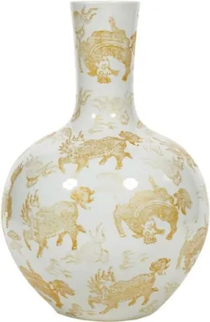 White Globular Vase Gold Kylin