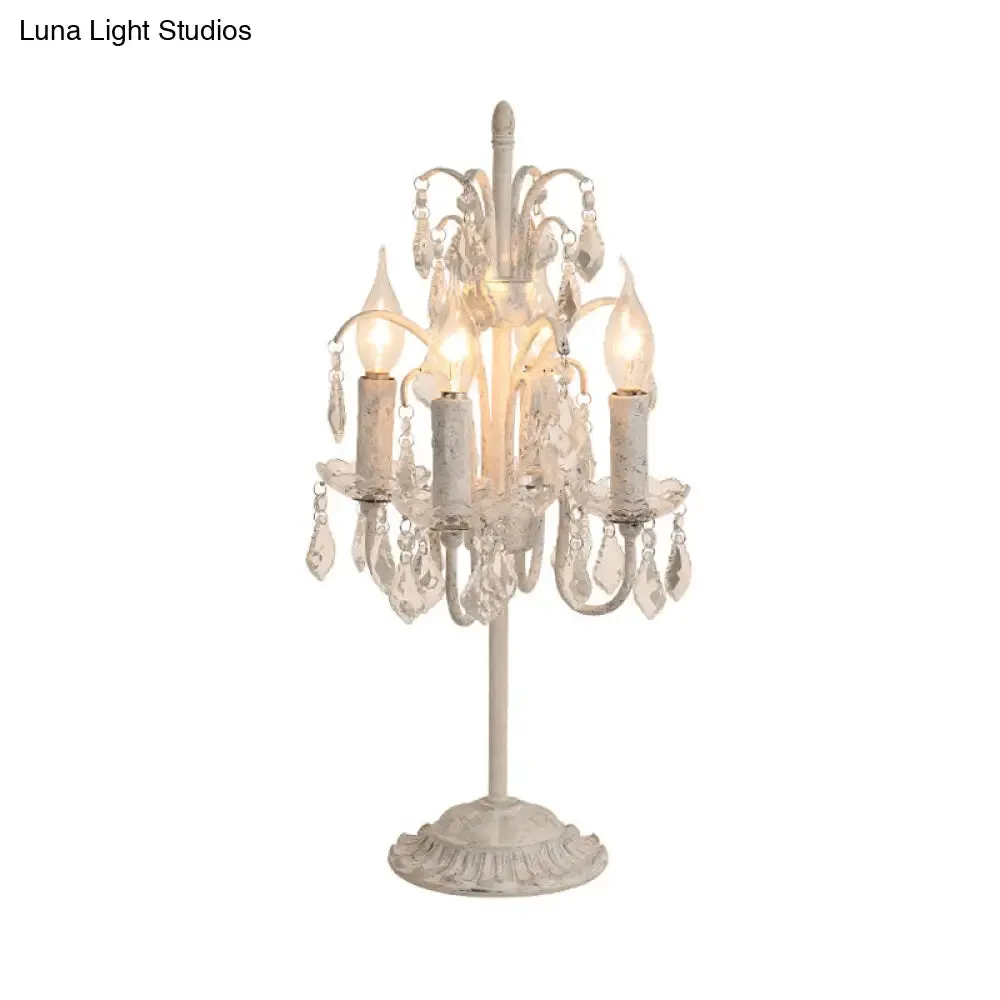 White Metal Table Lamp with Crystal Deco: Luxurious Style for Adult Bedroom
