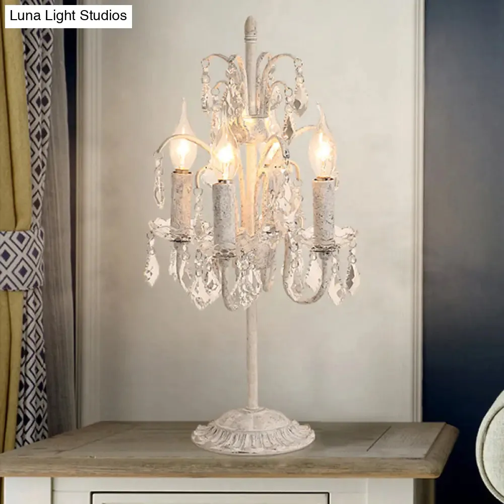 White Metal Table Lamp with Crystal Deco: Luxurious Style for Adult Bedroom