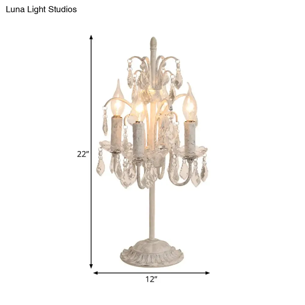 White Metal Table Lamp with Crystal Deco: Luxurious Style for Adult Bedroom