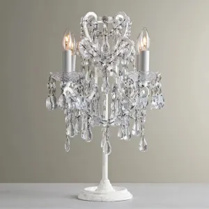 White Metal Table Lamp with Crystal Deco: Luxurious Style for Adult Bedroom