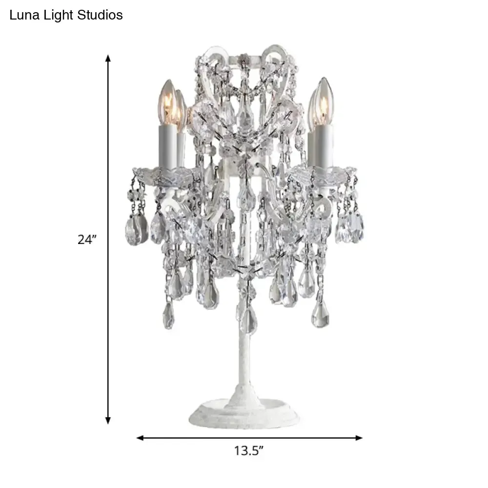 White Metal Table Lamp with Crystal Deco: Luxurious Style for Adult Bedroom