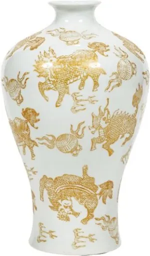 White Plum Vase Gold Kylin
